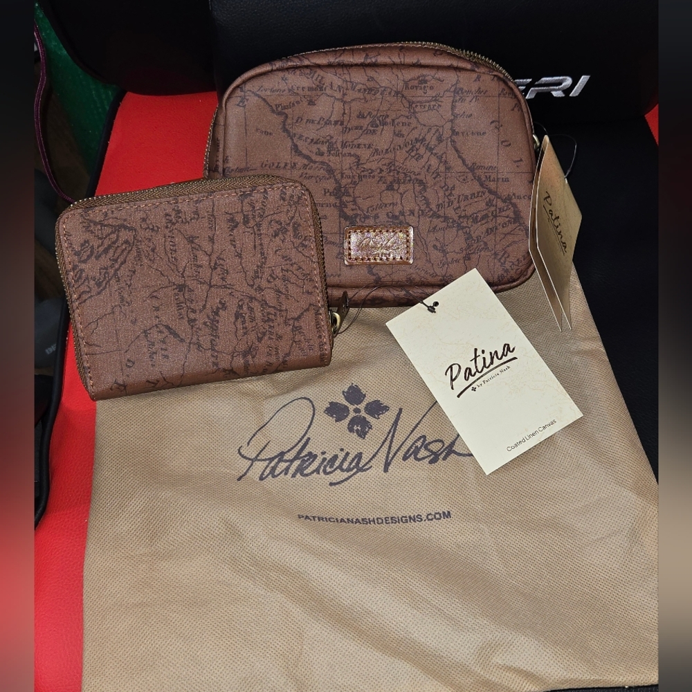 Patricia Nash Brown Leather Map Design Set - Picture 1 of 7